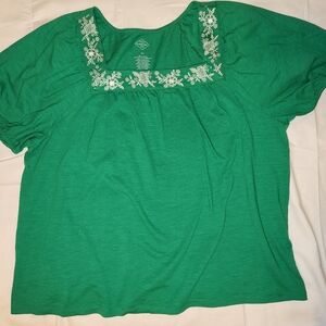 Embroidered Square-Neck Green Women's Top